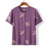 Traje de verão para avós de mulheres de meia-idade e idosas, roupas de algodão e seda para mães idosas, blusa de manga curta para idosos, conjunto de duas peças