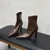 Casaco Elegante e Confortável para Outono e Inverno Novo Clássico Bico Fino Salto Agulha Botas Curtas Slim Botas Elásticas Elegantes de Salto Alto para Mulheres