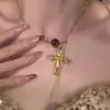 "Oración de Caramelo" Maillard Retro Collar de Cruz con Perlas Moda Otoño e Invierno El Más Fácil de Combinar Cadena para Clavícula de Aspecto Elevado