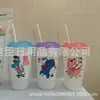 Vaso para Jugo con Tapa Vaso de Plástico PP Vaso con Popote Vaso de Plástico Creativo Vaso de Agua para Niños Vaso con Popote Lindo Venta Caliente Transfronteriza