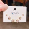 Conjunto de Brincos Stud Geométricos Redondos de Zircônia Flor de Trevo de Quatro Folhas de Luxo de Alta Qualidade, Conjunto de Brincos Stud Geométricos Redondos com Pino de Prata