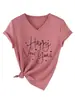 Feliz Ano Novo Amazon Ebay Site Independente Camiseta Casual Versátil Feminina Gola V Manga Curta Camada Base Comércio Exterior