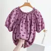 Camiseta de Manga Corta de Algodón y Seda para Mujer, Nuevo Estilo de Verano, Holgada, Talla Grande, Versátil, Corta, Moderna, Top de un Hombro de Algodón Artificial