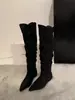 Botas Pontudas franzidas empilhadas para Mulheres, Novo Estilo 2026, Salto Escondido, Botas Western Cowboy Acima do Joelho, Botas Longas Acima do Joelho
