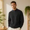 Suéter de Moda de Venta Caliente Transfronteriza, Media Cremallera, Cuello Alto, Se Puede Bordar en Fábrica, Prendas de Punto para Hombre