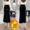 Falda larga bodycon de media longitud tipo sirena de terciopelo de alta calidad, suave por debajo, amigable con la piel, tela engrosada, con cintura elástica para otoño e invierno