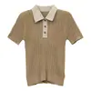 Suéter COMOS CMS 2026 de Manga Curta com Gola de Linho, Slim Fit, Listrado, Tricô Trançado para Mulheres, Novo Estilo de Outono 260207