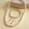 Aretes Pulsera Collar de Perlas de Vidrio Retro Europeo y Americano de Tres Piezas Moda Transfronteriza Collar Simple de Alta Gama Adorno para Mujer