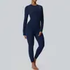 Conjunto de dos piezas para yoga estilo europeo y americano, sensación de piel desnuda, doble pulido, secado rápido, transpirable, ajustado, manga larga y pantalón largo para correr y fitness