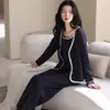Pijama de Algodón Puro para Mujer, Conjunto de Tres Piezas, Camisola Sexy, Nuevo Estilo Primavera y Otoño 2026, Manga Larga, Pantalón Largo, con Almohadillas en el Pecho, Ropa de Casa