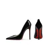 Scarpins pretos para mulheres, salto fino (stiletto), bico fino, couro envernizado, versátil, sexy, profissional, boca rasa, novidade primavera/verão 2026, sola vermelha, forro interno vermelho