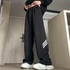 Calça de moletom cinza pesada de outono precoce, solta, versátil, reta, com cadarço no tornozelo, para casal, feminina, com cordão, listrada, estilo de rua, casual, esportiva