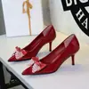 9998-H165 Zapatos de Fiesta de Moda Europeos y Americanos con Lazo de Perlas, Punta Fina, Boca Baja, Tacones de Aguja Sexys para Mujer