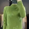 Gola alta meia-calça peça de primeira linha borboleta de strass cor sólida base justinha para emagrecer para o trabalho Andy veludo confortável quente suéter de tricô