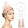 Conjunto de Acessórios de Cabelo Nupciais Retrô Amazon Kentucky Derby Flor de Pena Faixa de Cabeça com Renda Conjunto de Luvas e Colar