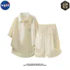 Conjunto de shorts de verano frescos y transpirables de lyocell tencel lino y polo de manga corta marca NASA de alta calidad