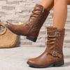 Comércio Exterior Estilo Europeu e Americano Tamanho Grande Botas Ocidentais de Cowboy para Meia-Perna para Mulheres Nova Moda Corrente Rebite Salto Grosso Botas de Cavaleiro Desejo