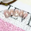 Adesivos para Unhas Cat Eye Rosa Nude Primeiro Amor 10 Peças Divididos por Tamanhos Unhas Usáveis Feitas à Mão Peças de Manicure Francesa Oblíqua Normcore