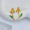 Novos Brincos de Zircônia Colorida com Flor Incrustada, Brincos de Tulipa Delicados, Elegantes e Fofos, Brincos Românticos de Estilo Pastoral