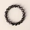 Pulsera de Obsidiana Plateada de Doble Ojo Grado 9A para Coleccionistas, Pulsera de Círculo Único de Obsidiana Negra Dorada y Plateada Natural de Nicho de Lujo Ligero para Hombres y Mujeres