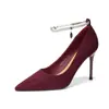 9888J-190 Corrente de Cristal Sapatos Elegantes de Bico Fino Estilo Fada Salto Alto Salto Agulha Feminino Belas Socialites