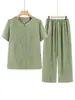 Traje de verano de manga corta para mujer de la abuela, elegante camisa cárdigan para señoras mayores, nuevo conjunto de verano de dos piezas para madres