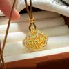 Tienda de Joyería Bañada en Oro Estilo Filigrana de Hoja de Bambú Hueca Colgante de Candado Ruyi para Mujer, Cadena de Suéter de Gama Alta de Nicho