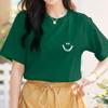 Playera de Algodón Pesado de 260g para Mujer de Verano de Manga Corta Moda Elegante Estampada con Sonrisa Top Nicho