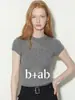B+ab Blusa de Tricô Gola Redonda Manga Curta Feminina Verão 2026 Nova Costela Vazada Senso de Design Camiseta Emagrecedora
