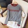 Camisa básica de gola redonda, corte solto e slim [40,00 kg-100,00 kg], cor contrastante, outono e inverno, versão coreana, para usar por dentro ou por fora, suéter
