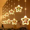 Luz de Cortina de Fio de Couro Fio de Cobre Transfronteiriça Lanterna de Atmosfera com Controle Remoto USB Estrela de Natal Decoração de Floco de Neve Decoração de Árvore de Natal