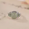 Anel de Prata S925 com Charme Inlaid de Jade Natural Hetian, Jade Verde e Ágata Vermelha do Sul, Anel Redondo Ruyi Novo Estilo Chinês