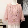 Nueva Camisa Nacional de Estilo Chino con Mangas Tres Cuartos para Mujer, Nuevo Modelo 2026, Top Elegante de Gama Alta para Madres de Mediana Edad que Realza el Cutis