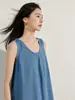 Vestido colete jeans retrô estiloso, novas roupas de verão femininas, vestido de manga para o trabalho, algodão azul, Sudeste Asiático, outros