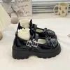 Sapatos de Bico Redondo para Mulheres 2025 Novo Outono e Inverno Estilo Mary Jane com Laço, Sapatos Pequenos de Couro com Solado Grosso para Combinar com Saias
