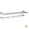 Estante para Toallas de Aluminio Espacial, Estante Plegable Móvil de Doble Capa, Estante de Almacenamiento para Baño con Ganchos, Estante para Toallas de Baño sin Taladro