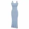 Vestido camisola lisa de cor sólida com sutiã embutido, estilo europeu e americano, novas roupas femininas, acinturado, que realça o quadril, hot girl, vestido longo sereia