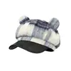 Bonito sombrero octogonal a cuadros con orejas de oso para mujer, otoño e invierno, dulce y casual, nuevo estilo 2026, boina adelgazante para hombre