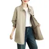 Foto real de gabardina para mujer 2026, algodón puro de otoño, longitud media, corte holgado, versátil, simple, elegante, casual, abrigo de moda