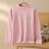 Camiseta interior de algodón de manga larga para niños para otoño e invierno, cuello semi-alto, para niños y niñas, top sencillo de cuello medio