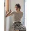 Top de Punto Acanalado Hueco de Manga Corta Dailyar "Caminando en la Luz" Mezcla de Tencel y Lino, Nuevo Estilo de Verano