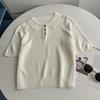 Top Casual Retro de Cuello Polo, Cuello Simple de Solapa, Manga Corta de Punto, Lujo Accesible, Tencel Lino, Elegante Versátil para Principios de Otoño