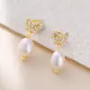 Pendientes de Plata de Ley 925 Elegantes de Diamante con Lazo y Perla Natural para Mujer Lujo Accesible Europeo y Americano Pendientes Pequeños Frescos Pendientes