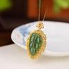 Colgante Ruyi Hoja de Ciervo Plateado Plata de Ley S925 Chapado en Oro Jaspe Hetian Retro Hoja de Bambú Colgante Hoja de Urraca