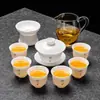 2026 Nuevo Modelo Porcelana de Jade Grasa de Oveja Juego de Té Kung Fu para Uso Doméstico, Incluye Gaiwan, Taza de Té y Mesa de Té, Juego de Tres Piezas