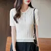 Camiseta de Punto de Algodón Puro Estilo Nuevo Ajuste Delgado Cuello Polo Retorcido Manga Corta para Mujer Camiseta Casual para Mujer