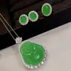 Colgante de Calcedonia de Hielo Natural de Plata S925 Nuevo Collar de Buda Colgante de Jade Ágata Arete Anillo Juego de Tres Piezas