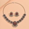 Moda Europeia e Americana Retrô Bola Redonda Borla Diamante Flash Flor Colar Brincos Colar Geométrico Prata Antiga Feminino Conjunto de Joias Femininas