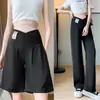 Pantalones de maternidad para verano, finos, casuales, de tiro bajo, soporte para el vientre, pierna ancha, holgados, corte recto, estilo traje, pantalones hasta la rodilla para verano