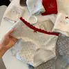 Cinturilla extendida, ribete de encaje, transpirable, hipoalergénico, cálido, ropa interior de algodón estilo dulce para mujer, calzones triangulares 100% algodón